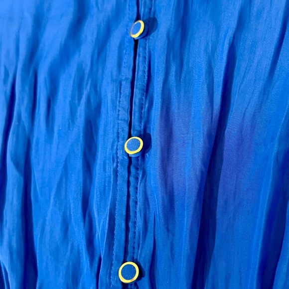 Ramy Brook Pierre Smocked Waist Elbow Sleeve Mosaic Blue Mini Dress, size m, NWT - Picture 8 of 12